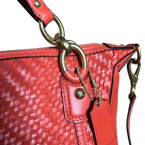 Coach Kristin Orange Woven Leather Double Handles Satchel Shoulder Bag - Picture 3 of 16
